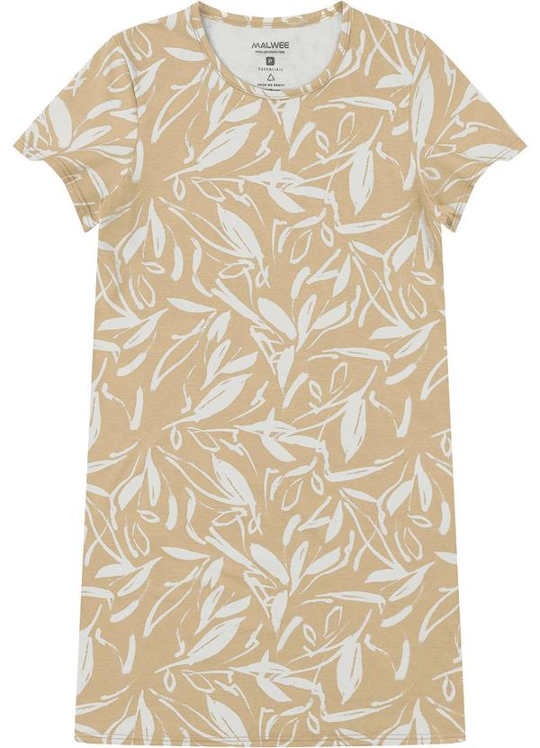 Vestido Folhagens em Malha Bege