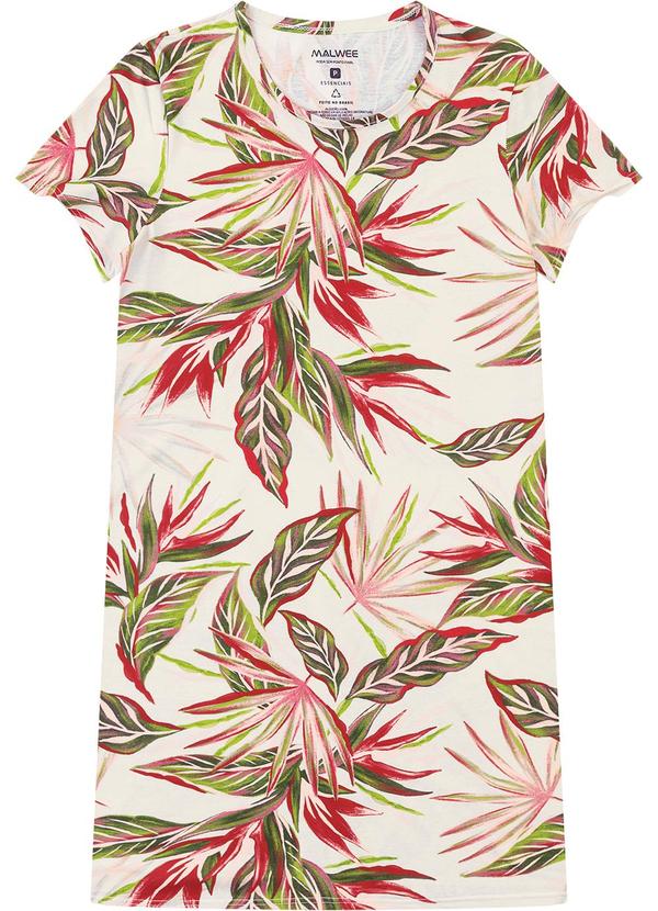 Vestido Folhagens em Malha Off White