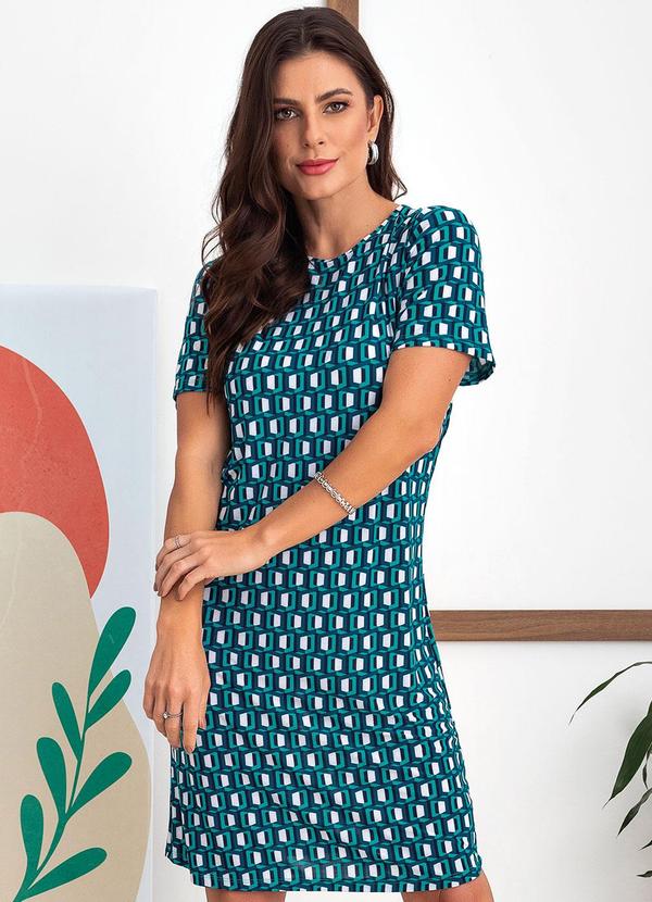 Vestido Geométrico Verde em Malha Fria