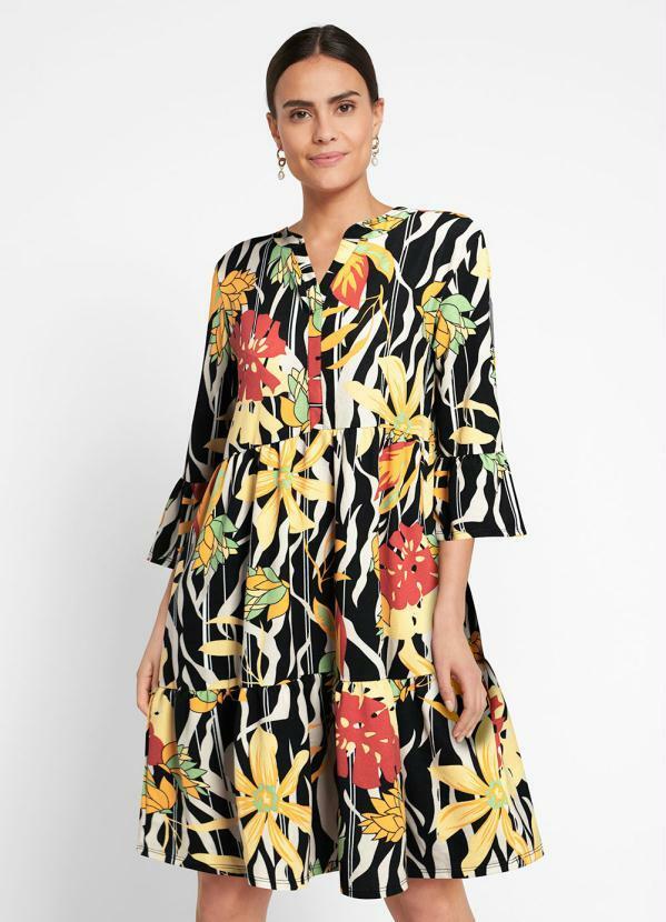 Vestido Gola Padre Floral Dark