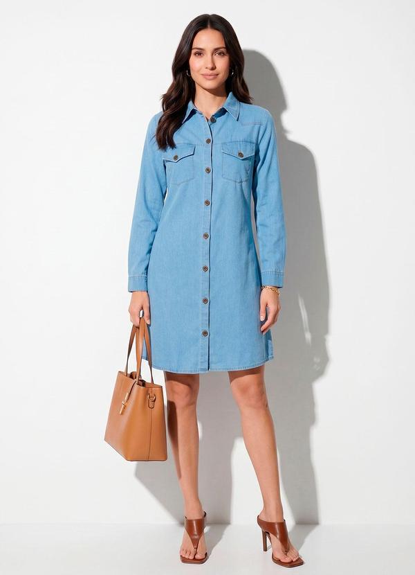 Vestido Jeans Claro com Bolsos