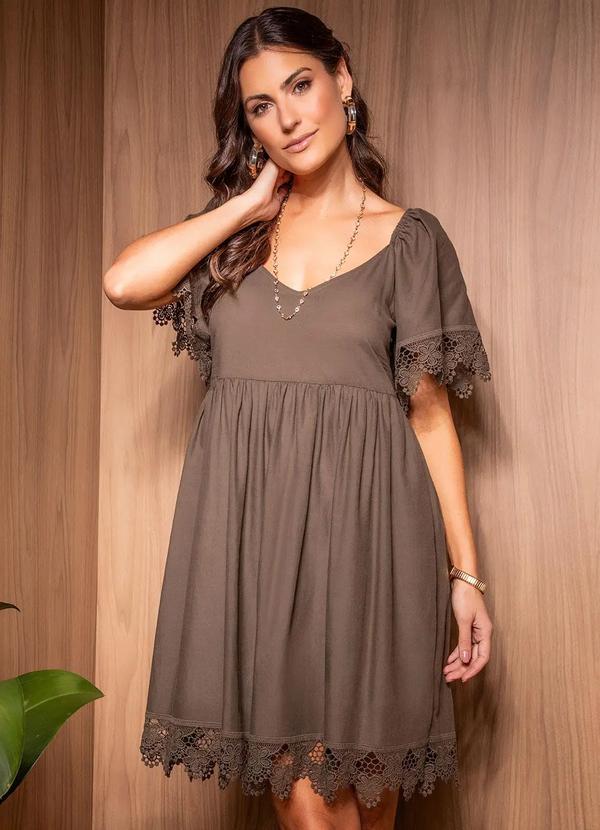 Vestido Khaki em Voil de Algodão