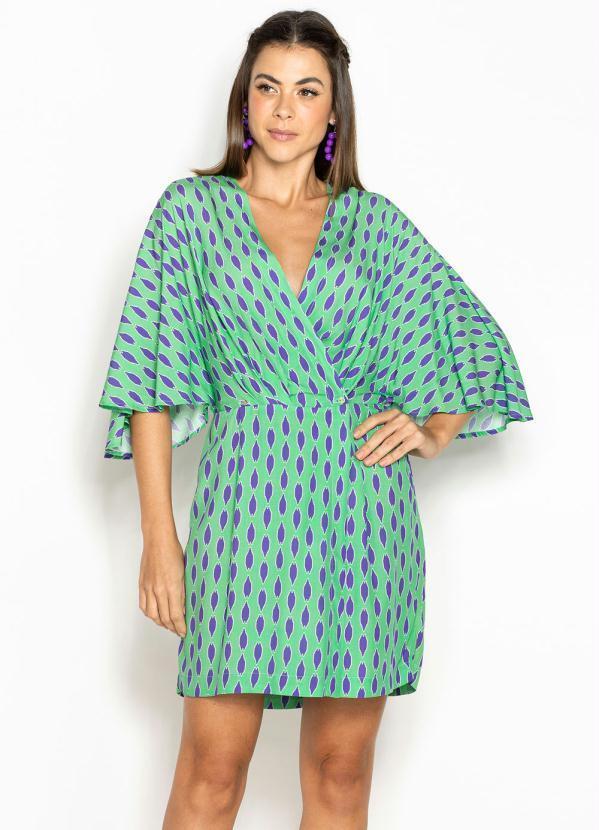 Vista 2 Vestido Kimono de Viscose Estampa Mini Tacos Verde Maria Filó Maria Filó