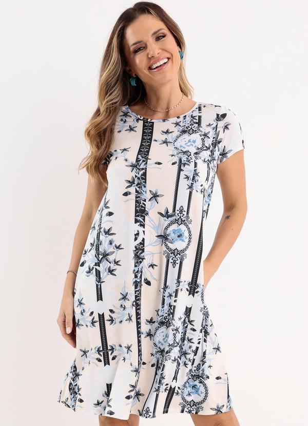 Vestido Lenço Bege com Bolsos e Mangas Curtas