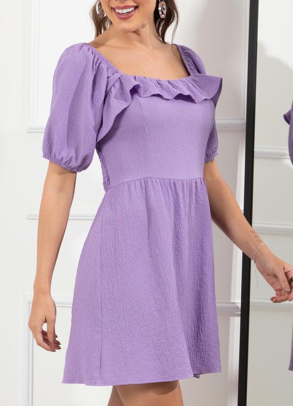 Vestido Lilás em Tecido Plano Texturizado