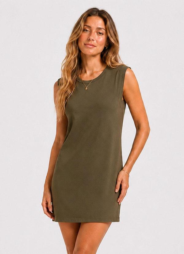 Vestido Liso Feminino Gola Redonda Verde