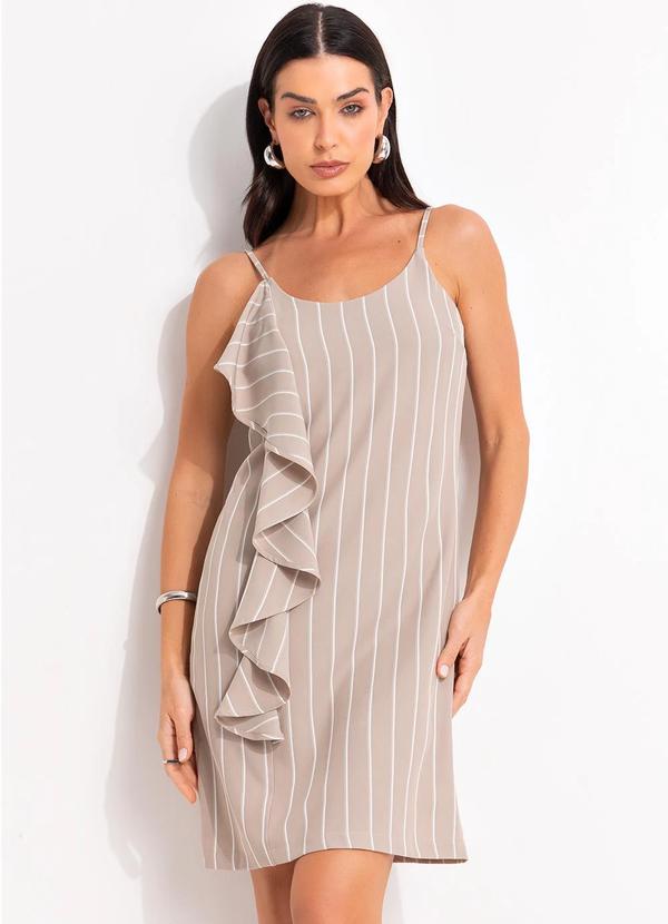 Vestido Listrado Bege em Alfaiataria