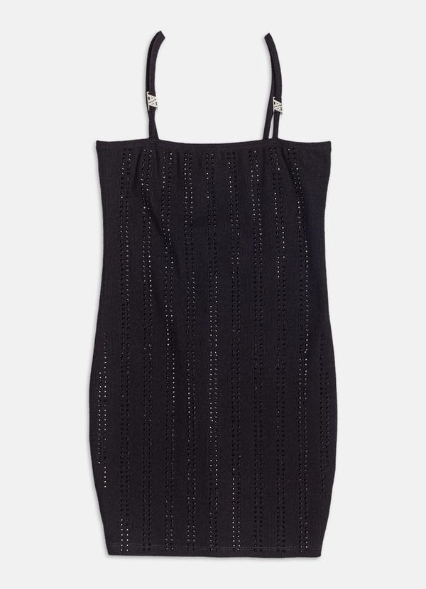Vestido Listrado com Strass Preto