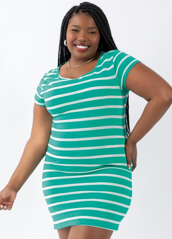 Vestido Listrado Verde com Mangas Curtas