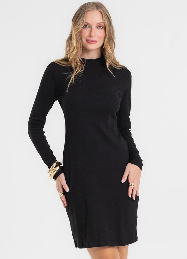 Vestido Manga Longa Ribana Básico Preto