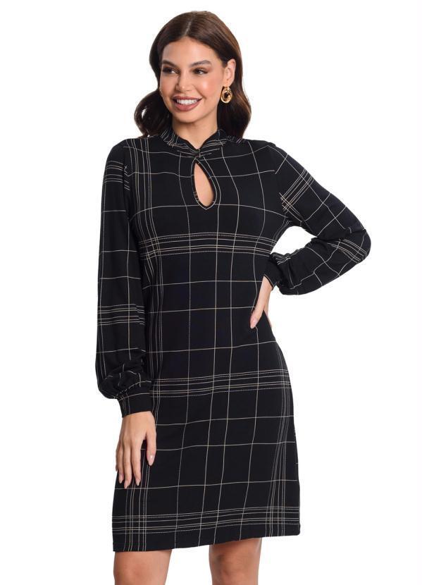 Vista 2 Vestido Manga Longa Xadrez Preto Rovitex Rovitex