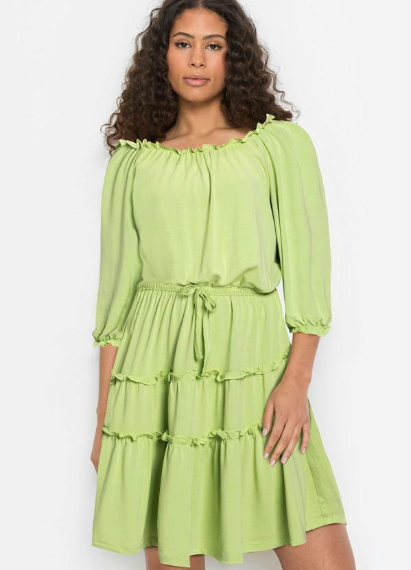 Vestido Mangas 3/4 com Babadinho Verde Lima