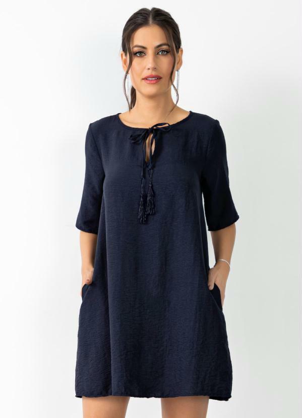 Vestido Marinho em Tecido Plano com Amarração