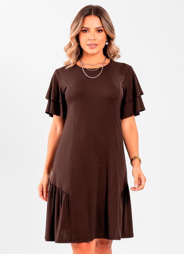Vista 2 Vestido Marrom em Malha de Viscose Quintess Quintess