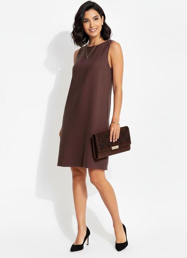Vestido Marrom em Viscose Plana Sarjada