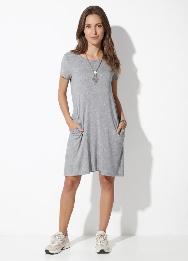 Vestido Mescla com Bolsos e Mangas Curtas