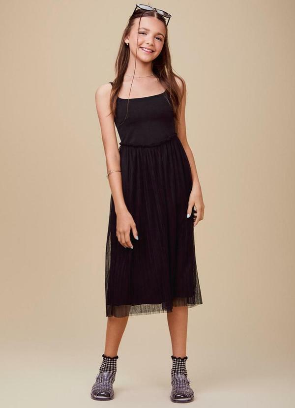 Vista 2 Vestido Midi de Tule Preto Authoria Authoria