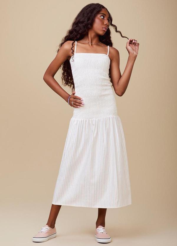 Vestido Midi Listrado Off White