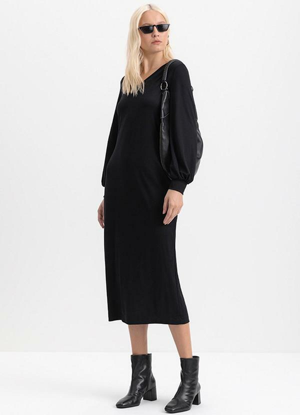 Vista 2 Vestido Mini Feminino em Ponto Roma Preto Essendi Essendi