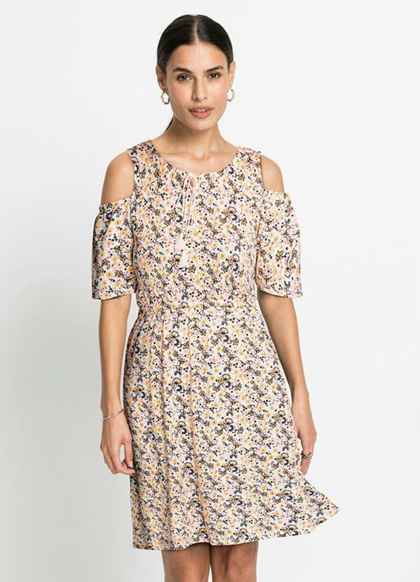 Vestido Ombro Vazado Floral Rosa/Laranja