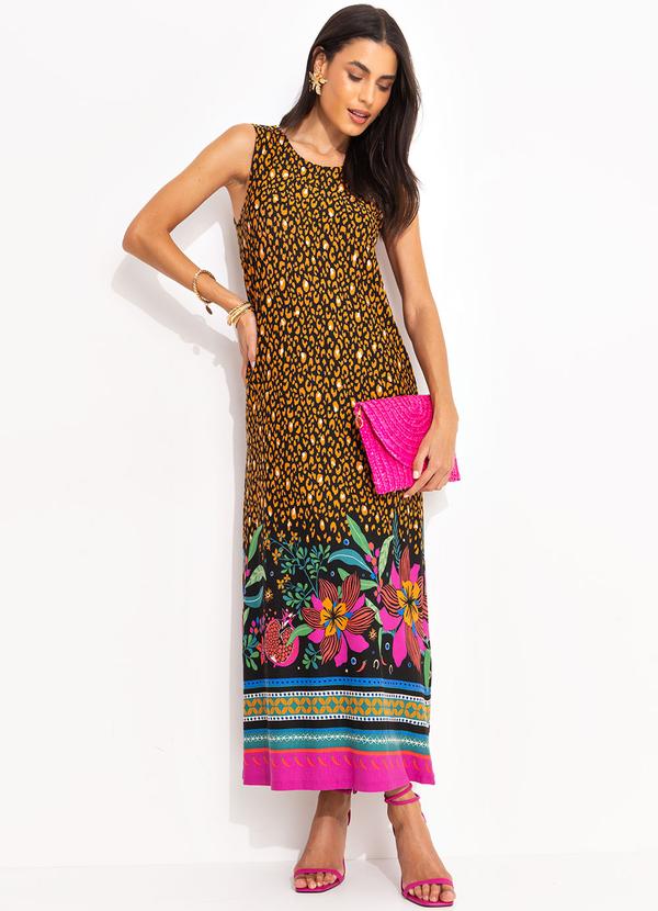 Vestido Onça Floral em Malha de Viscose