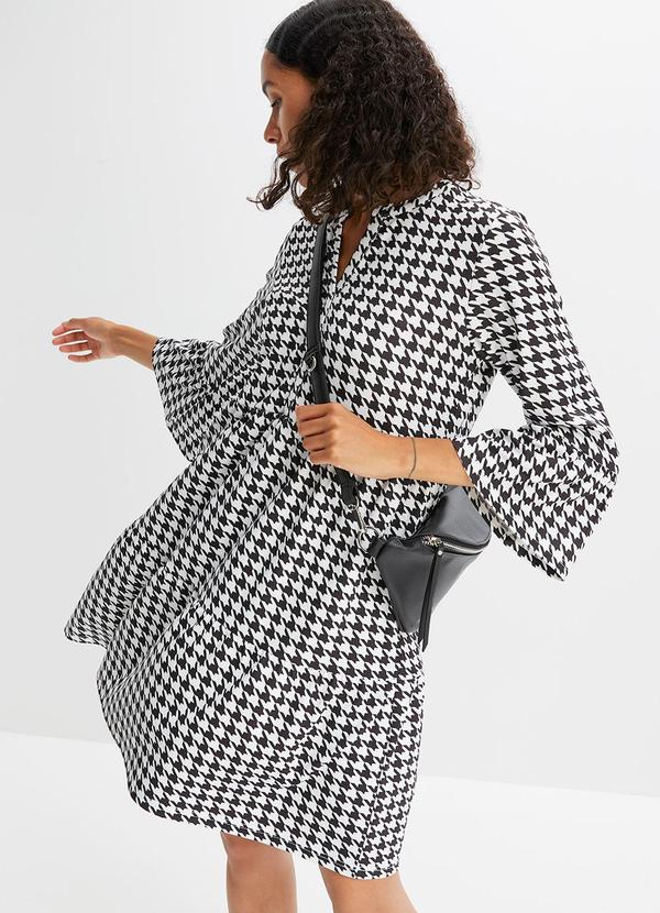Vestido Pied de Poule P&B em Malha Fria