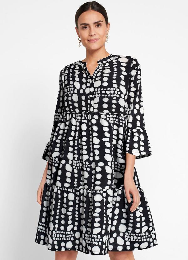 Vestido Poá Abstrato em Crepe Plano