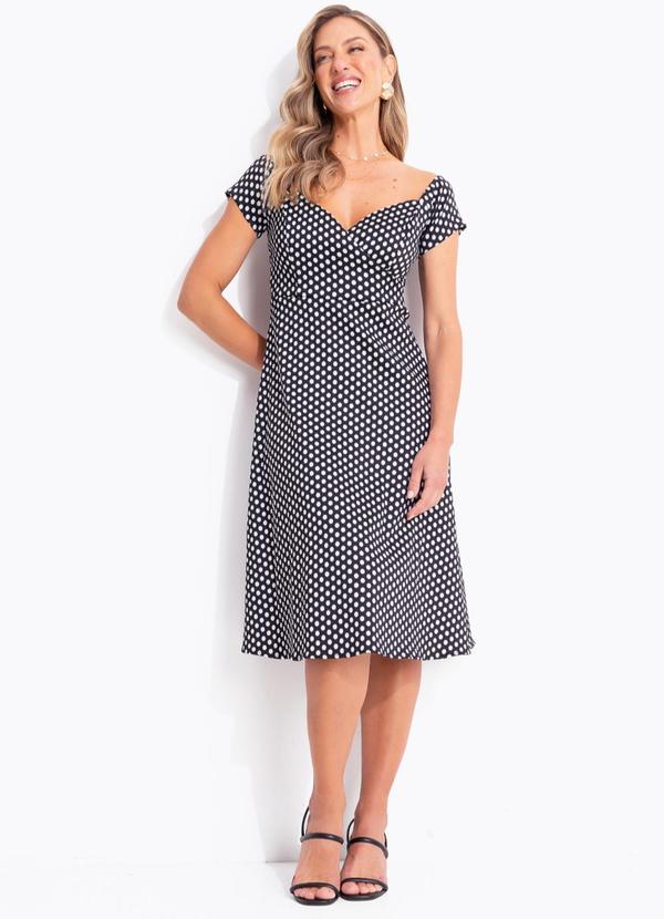 Vestido Poá Preto em Bengaline