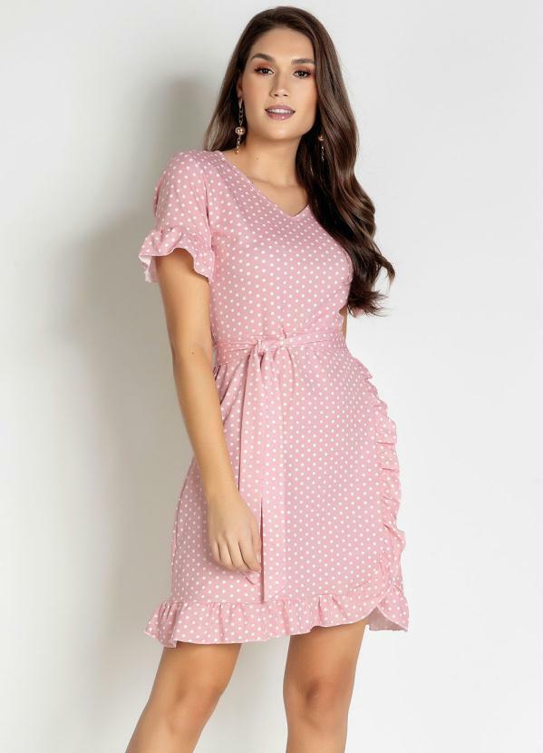 Vista 2 Vestido Poá Rosê com Babado e Faixa Moda Pop Moda Pop