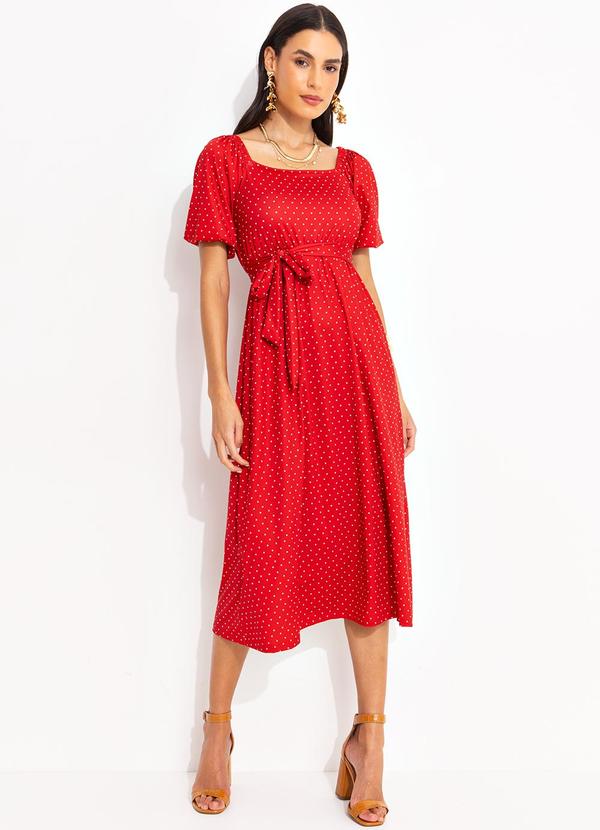 Vestido Poá Vermelho em Malha Fria