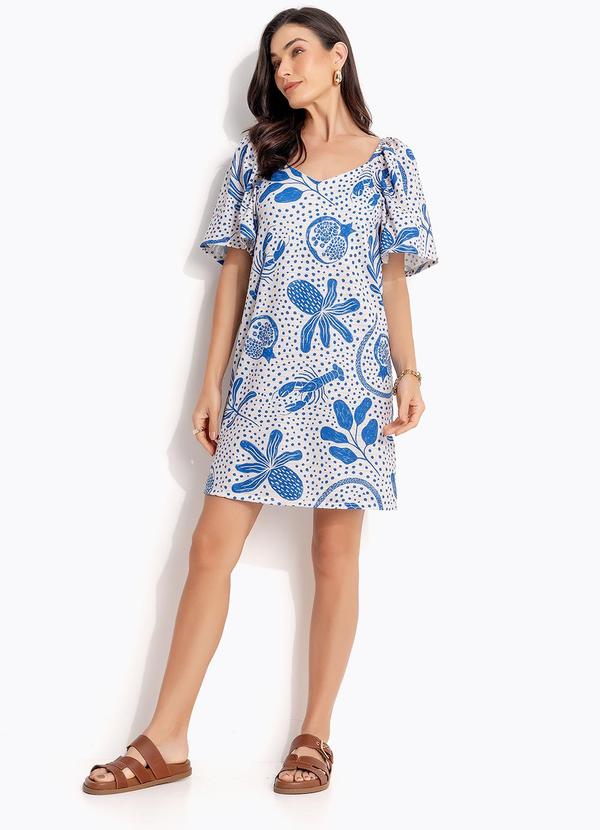 Vestido Pontilhado Azul em Malha Texturizada