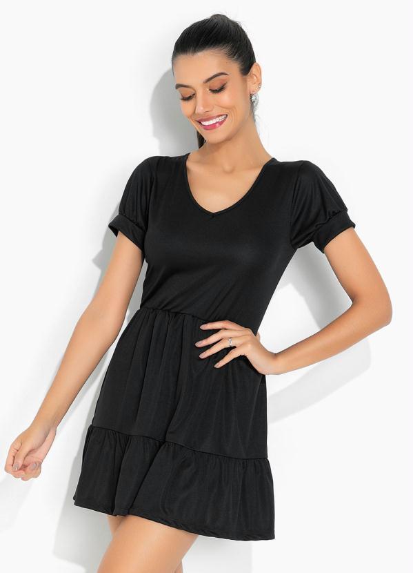 Vista 2 Vestido Preta com Babados e Mangas Bufantes Moda Pop Moda Pop