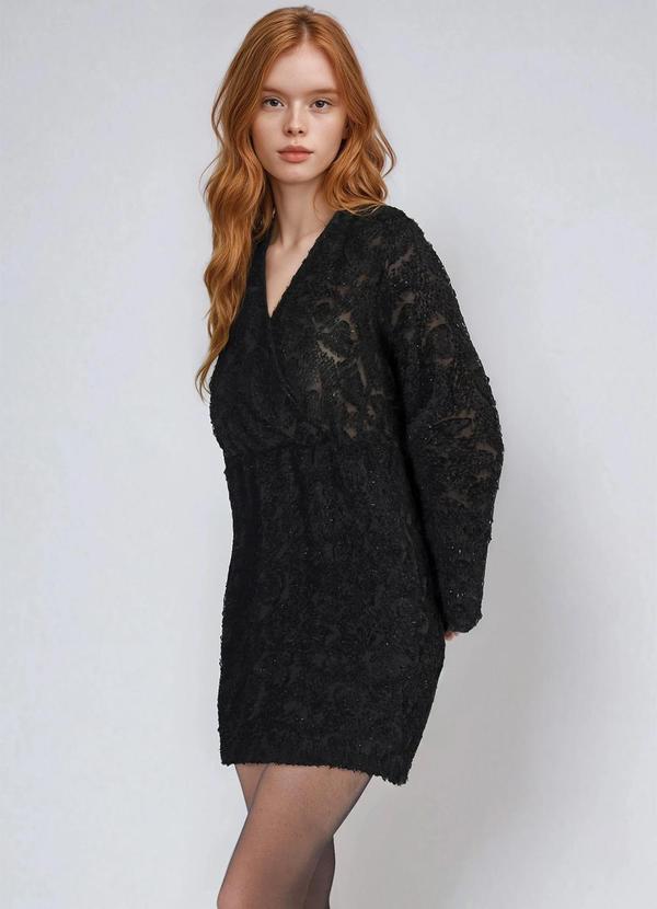 Vestido Preto em Chiffon Devorê Desfiado