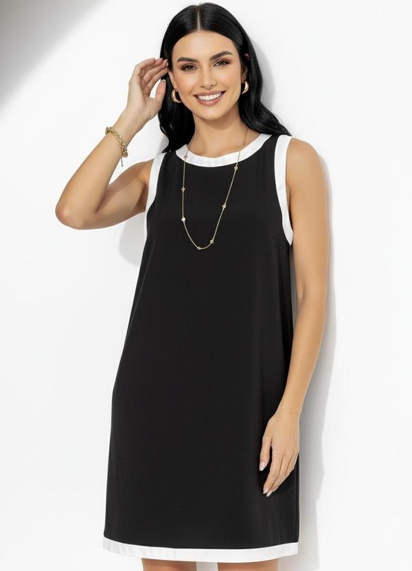Vista 2 Vestido Preto em Crepe Plano Quintess Quintess