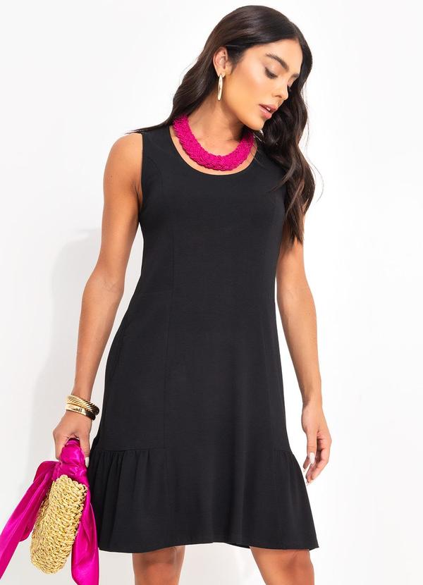 Vista 2 Vestido Preto em Malha de Viscose com Elastano Quintess Quintess