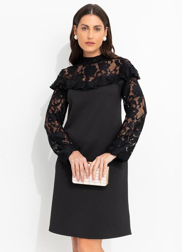 Vista 2 Vestido Preto em Malha Ponto Roma Sarjado Quintess Quintess