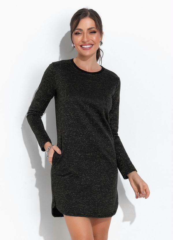 Vista 2 Vestido Preto em Moletom com Fio Metalizado Moda Pop Moda Pop