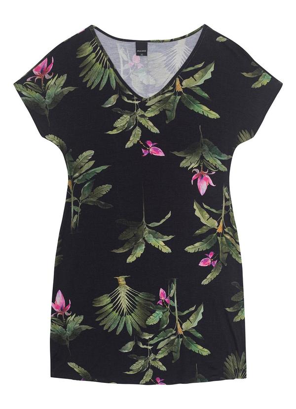 Vestido Preto Evasê Tropical Curto