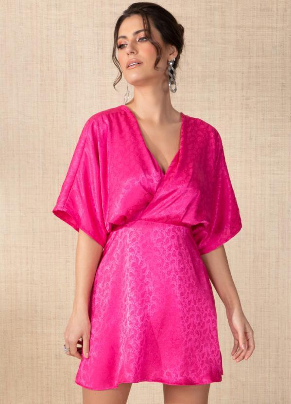 Vista 2 Vestido Rosa com Decote Transpassado Quintess Quintess