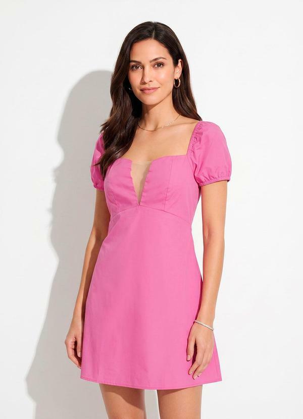 Vista 2 Vestido Rosa com Mangas Bufantes em Tricoline Quintess Quintess