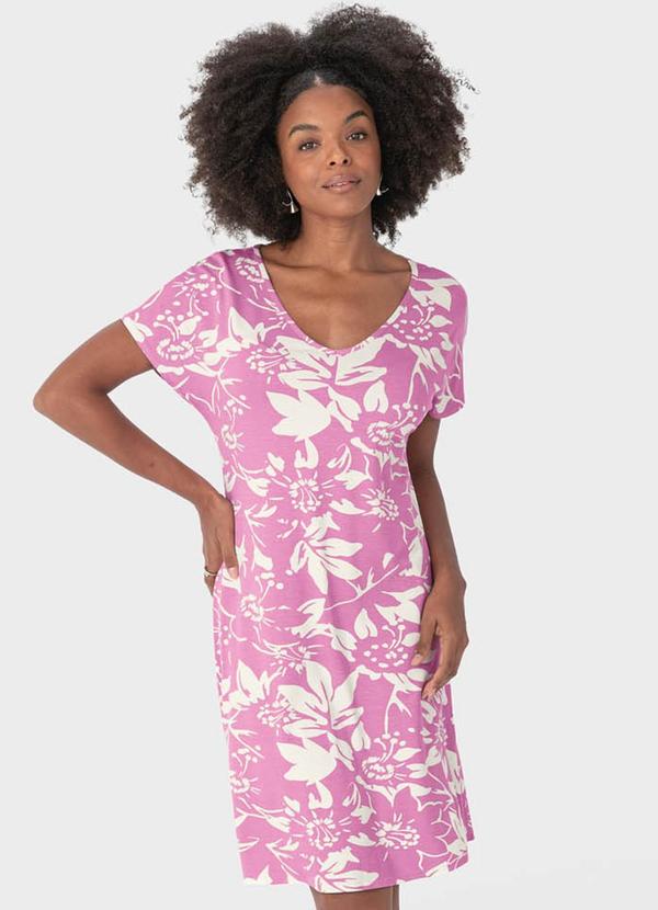 Vista 2 Vestido Rosa Evasê Floral Curto Malwee Malwee