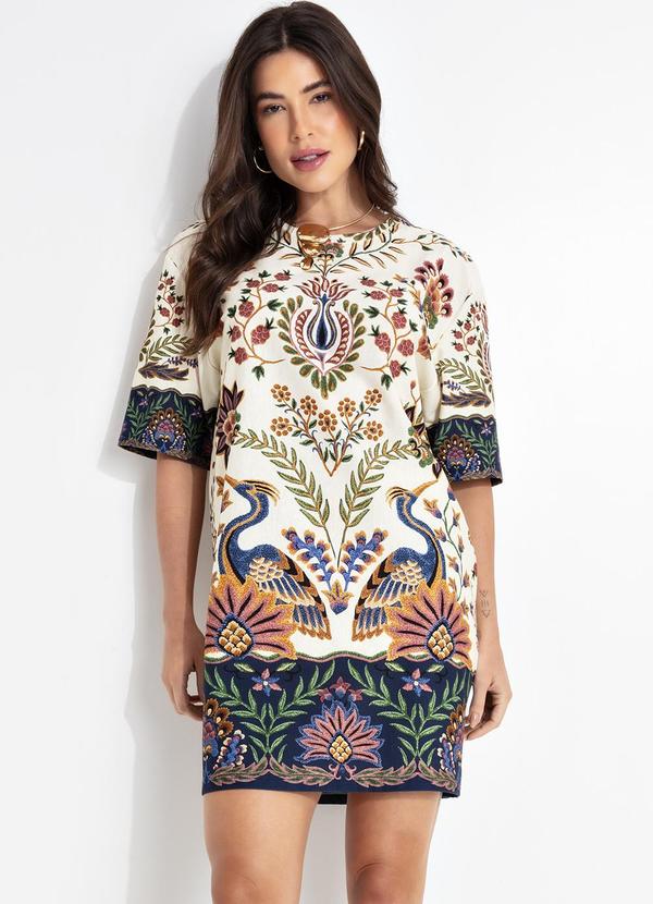 Vestido T-Shirt Basico Jardim Maravilhoso Bege
