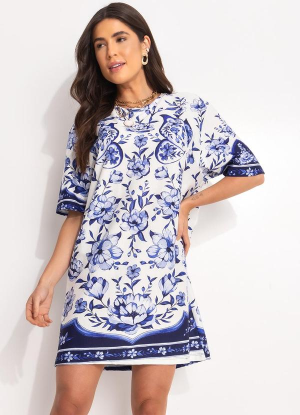 Vestido T-Shirt Jardim de Porcelana Azul