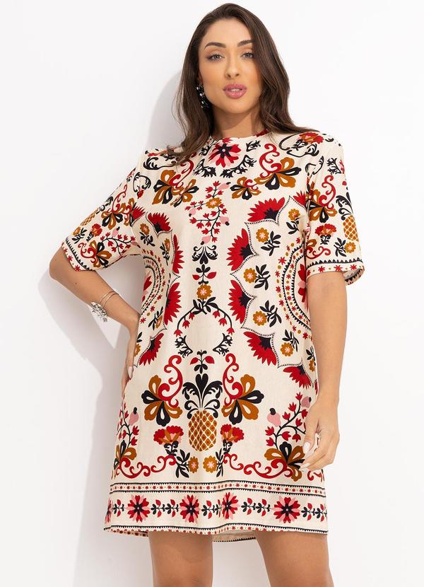 Vestido T-Shirt Mandala de Caju Bege