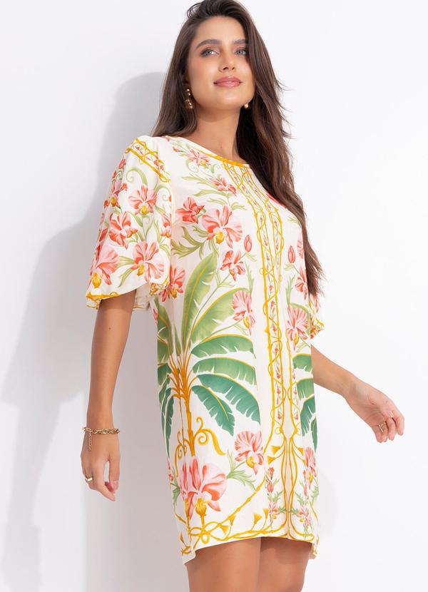 Vestido T-Shirt Mg Fofa Floral Nusa Bege