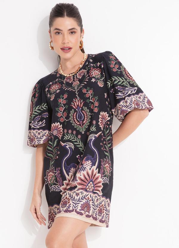 Vestido T-Shirt Mg Fofa Jardim Maravilhoso Preto
