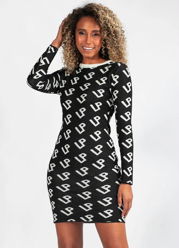 Vista 2 Vestido Tricot Curto Logomania Preto Lança Perfume Lança Perfume