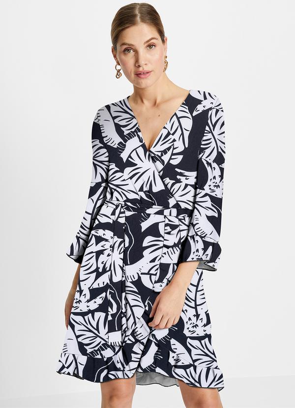 Vestido Tropical Preto em Malha Crepe