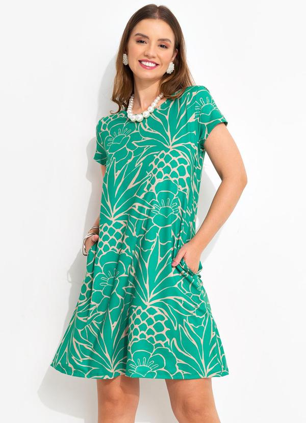 Vista 2 Vestido Tropical Verde em Malha Fria Quintess Quintess