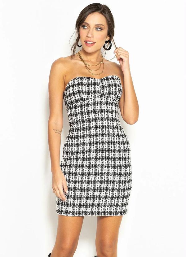 Vestido Tubinho Curto de Tweed Branco